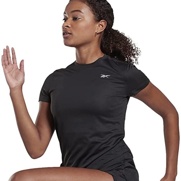 🆕Reebok Women's Running Essentials Short Sleeve Tee, Black, NWT, Authentic - Picture 1 of 14